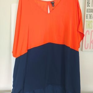 NWT 6TH & LN Black &Orange Sheer Blouse Sz 22/24